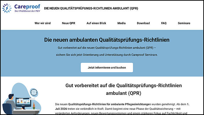 Screenshot zur Startseite der Landingpage QPR